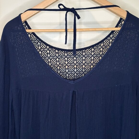 SALE 2/25 Abercrombie & Fitch Boho Style 3/4 Length Sleeve Top, Navy Size Small - Picture 8 of 12